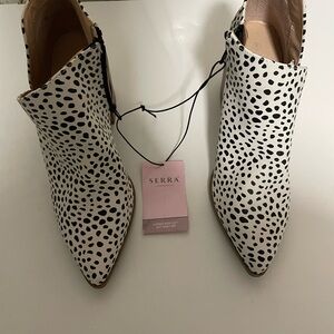 Serra Black and White Spotted Pointed Toe Ankle Booties